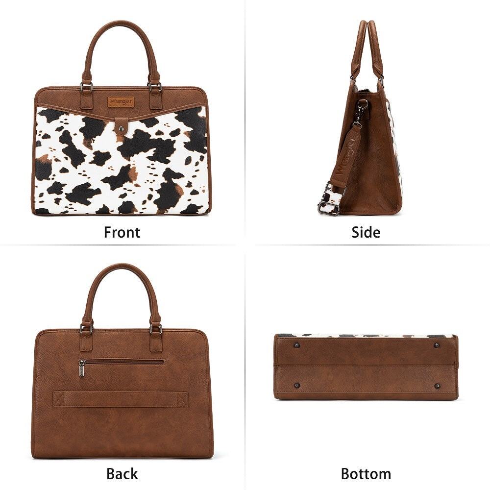 Wrangler Brown Cow Print Laptop/Multi-Use Briefcase Bag - Picture 5 of 7